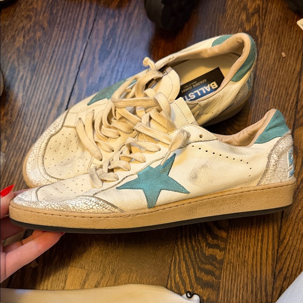 Golden Goose Ballstar White and Baby Blue